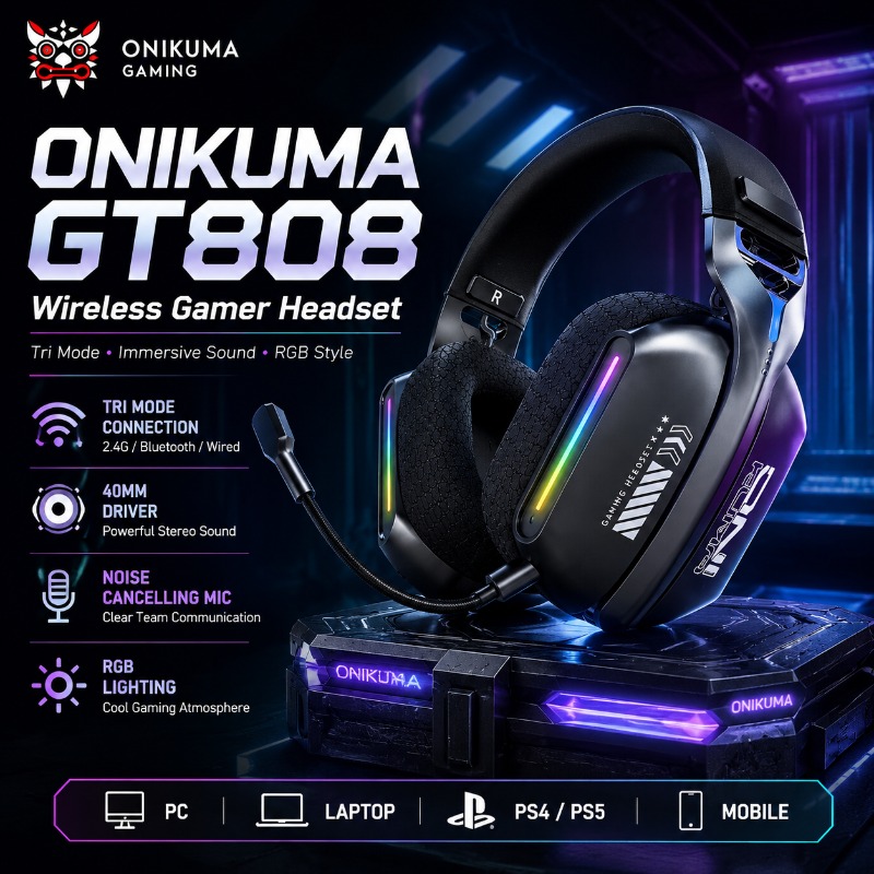 Pc Gaming Apple - سماعة ألعاب لاسلكية ONIKUMA GT808 ثلاثية