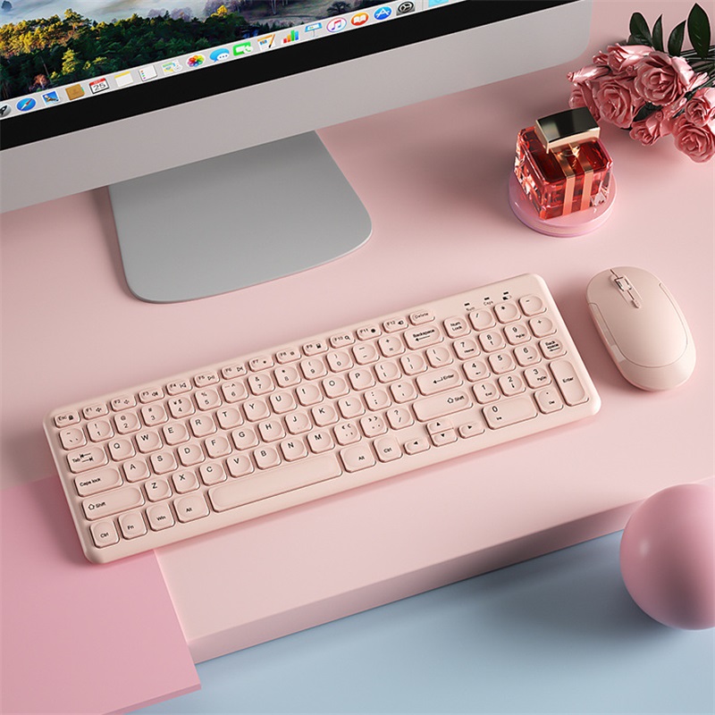 Pc Gaming Pink - مجموعة لوحة مفاتيح وماوس لاسلكية عصرية،