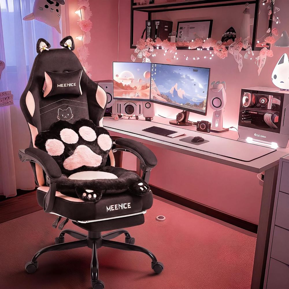 كرسي ألعاب وردي لطيف بتصميم آذ - مراجعة Pc Gaming Pink وسعره